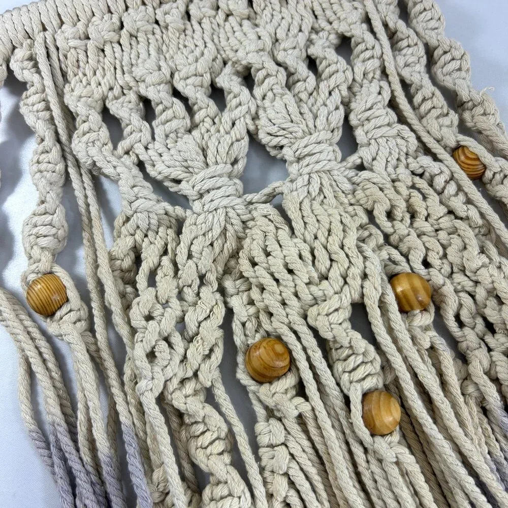 Purple Cream Ombre Wall Art Hanging Macrame Wood Beads Bohemian Woven